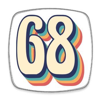 Vintage Retro T-Shirt Nummer 68, Achtundsechzig - Viereckiger Kühlschrankmagnet - Weiß - Vorne