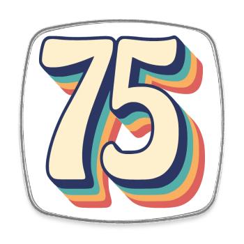 Vintage Retro T-Shirt Number 75 Seventy Five - Square fridge magnet - white - Front