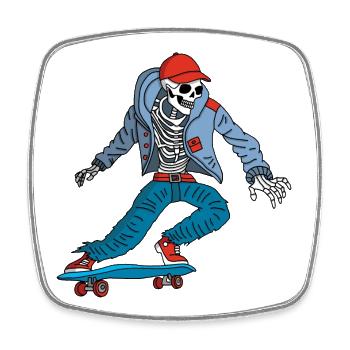 Skeleton on a skateboard - Square fridge magnet - white - Front