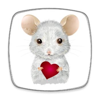 cute white mouse with heart for valentine's day - Square fridge magnet - white - Front