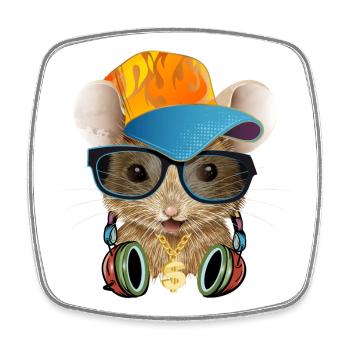 cool mouse with baseball cap, sunglasses and headphones - Square fridge magnet - white - Front
