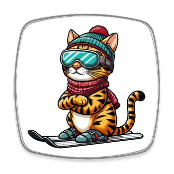 Ski Bengalkatze, Skifahrer Katze - Viereckiger Kühlschrankmagnet - Weiß - Vorne