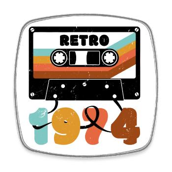 1974 Retro Music Tape Cassette - Square fridge magnet - white - Front