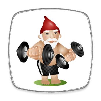 Bodybuilder Gartenzwerg mit Hanteln beim Training - Viereckiger Kühlschrankmagnet - Weiß - Vorne