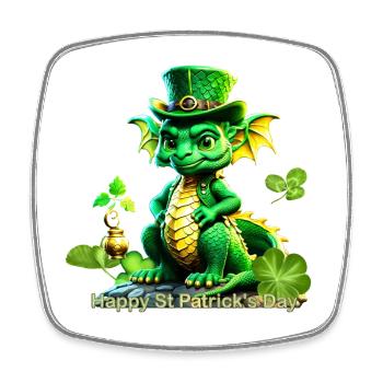 Mignon dragon de la Saint-Patrick avec trèfle. - Magnet carré - blanc - Devant