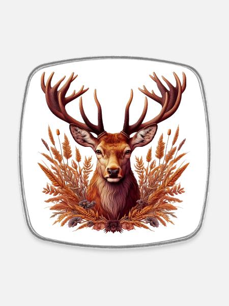 Cerf - Magnet carré - blanc