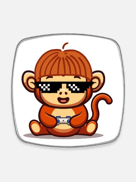 Gaming Monkey - Square fridge magnet - white