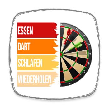 Essen, Dart, Schlafen, Wiederholen - Viereckiger Kühlschrankmagnet - Weiß - Vorne