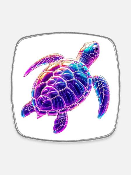 Tortue - Magnet carré - blanc