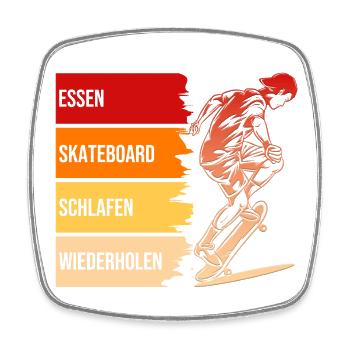 Essen, Skateboard, Schlafen, Wiederholen - Viereckiger Kühlschrankmagnet - Weiß - Vorne