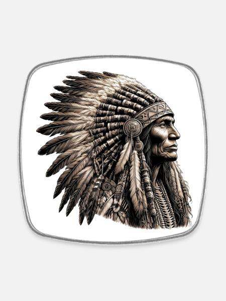 American Indian American Red Skin - Square fridge magnet - white