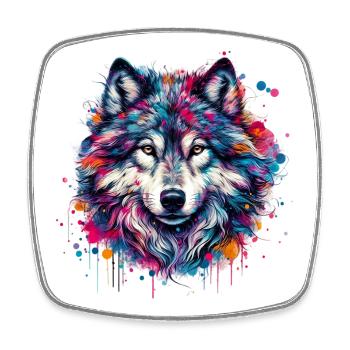 Loup - Magnet carré - blanc - Devant