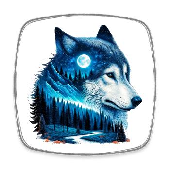 Loup - Magnet carré - blanc - Devant