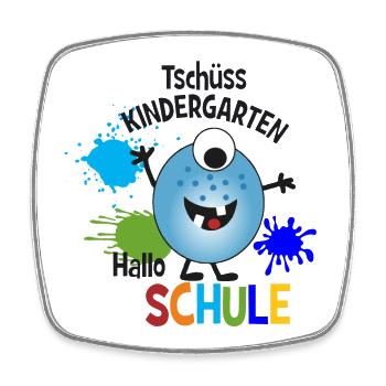 Monster Blue - Goodbye Kindergarten - Hello School - Square fridge magnet - white - Front