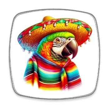 Mexikanischer Papagei mit Poncho und Sombrero Mexiko - Viereckiger Kühlschrankmagnet - Weiß - Vorne