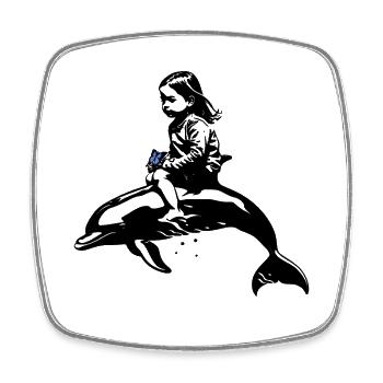 Der Delphin und das Mädchen - Viereckiger Kühlschrankmagnet - Weiß - Vorne