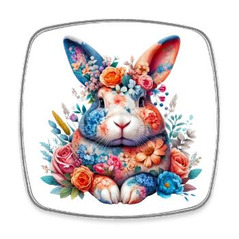 Lapin décoré de fleurs - Magnet carré - blanc - Devant