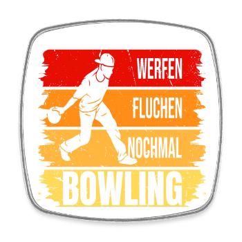 Werfen - Fluchen - Nochmal - Bowling - Viereckiger Kühlschrankmagnet - Weiß - Vorne