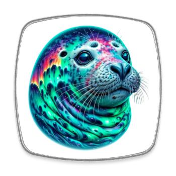 Aurora Borealis Seal - Square fridge magnet - white - Front