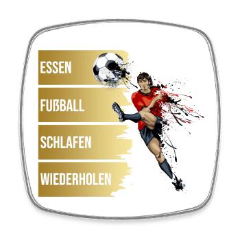 Essen - Fußball - Schlafen - Wiederholen - Viereckiger Kühlschrankmagnet - Weiß - Vorne