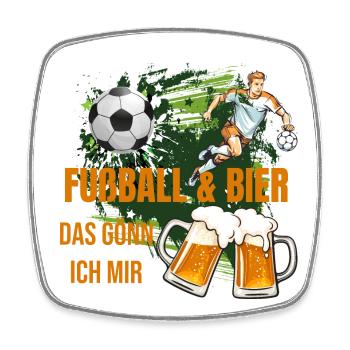 Fußball & Bier - Das gönn ich mir - Viereckiger Kühlschrankmagnet - Weiß - Vorne