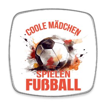 Coole Mädchen spielen Fußball - Viereckiger Kühlschrankmagnet - Weiß - Vorne