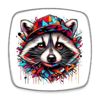 Waschbär mit Hutmütze Rap-Hut - Viereckiger Kühlschrankmagnet - Weiß - Vorne