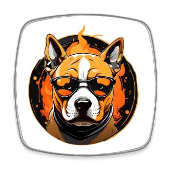 Cool Staffordshire Terrier with sunglasses - Square fridge magnet - white - Front