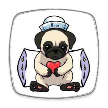 Mops Hund Herz Matrose Liebe Seemann Ahoi - Viereckiger Kühlschrankmagnet - Weiß - Vorne