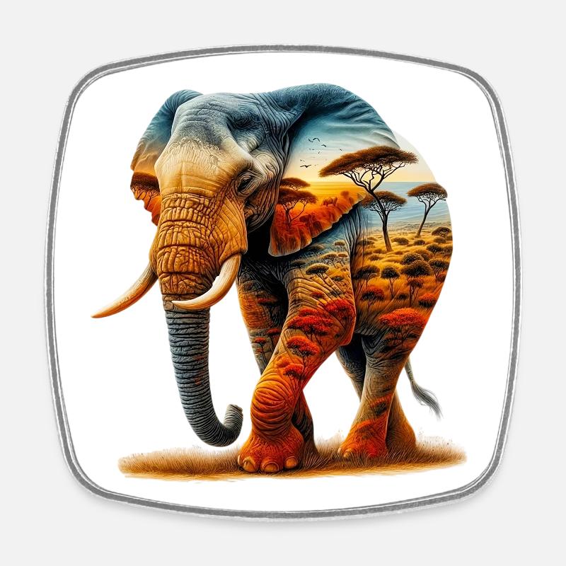 Elefant - Viereckiger Kühlschrankmagnet - Weiß