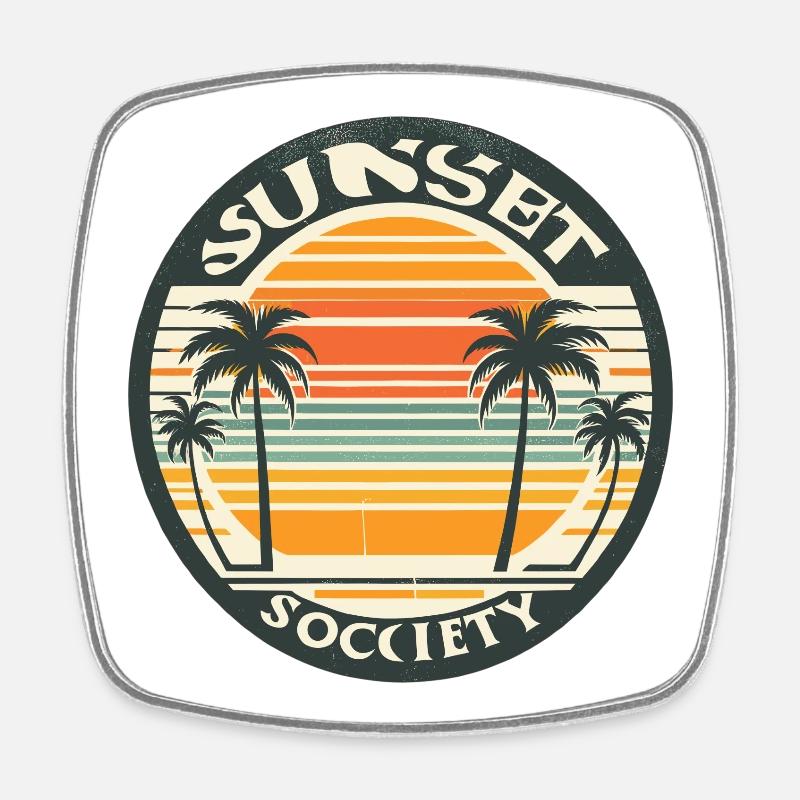 Sunset with palm trees - Square fridge magnet - white