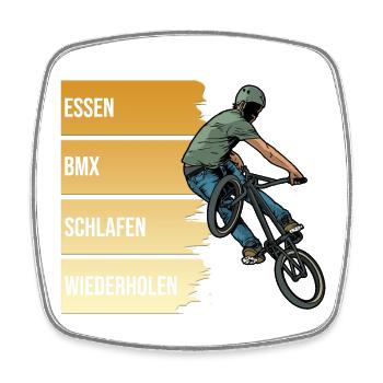 Essen - BMX - Schlafen - Wiederholen - Viereckiger Kühlschrankmagnet - Weiß - Vorne