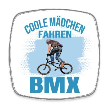 Coole Mädchen fahren BMX - Viereckiger Kühlschrankmagnet - Weiß - Vorne