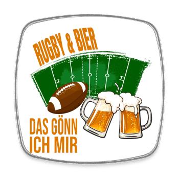 Rugby & Bier - Das gönn ich mir - Viereckiger Kühlschrankmagnet - Weiß - Vorne