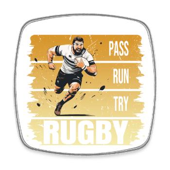 Pass - Run - Try - Rugby - Viereckiger Kühlschrankmagnet - Weiß - Vorne