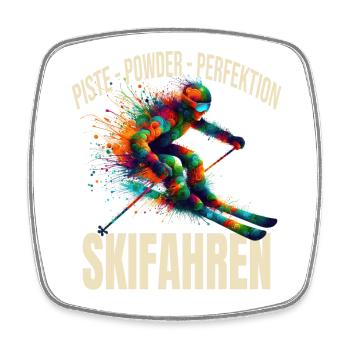 Piste - Powder - Perfektion - Skifahren - Viereckiger Kühlschrankmagnet - Weiß - Vorne