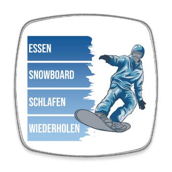 Essen - Snowboard - Schlafen - Wiederholen - Viereckiger Kühlschrankmagnet - Weiß - Vorne