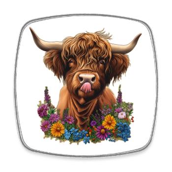 Highland cattle with flowers - Square fridge magnet - white - Front