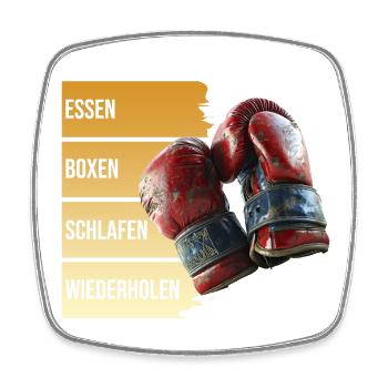 Essen - Boxen - Schlafen - Wiederholen - Viereckiger Kühlschrankmagnet - Weiß - Vorne