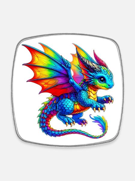 Dragon - Magnet carré - blanc