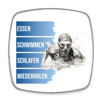 Essen - Schwimmen - Schlafen - Wiederholen - Viereckiger Kühlschrankmagnet - Weiß - Vorne