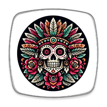 Maya Skull 2 - Viereckiger Kühlschrankmagnet - Weiß - Vorne