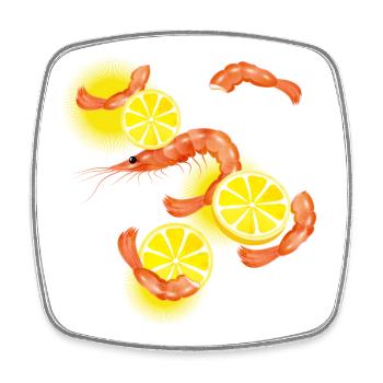 Garnelen oder Shrimps mit Zitronen Scheiben - Viereckiger Kühlschrankmagnet - Weiß - Vorne