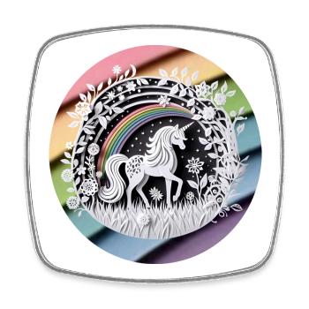 Niedliches Einhorn Regenbogen Scherenschnitt - Viereckiger Kühlschrankmagnet - Weiß - Vorne