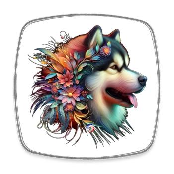 Floral Malamute Head - Square fridge magnet - white - Front