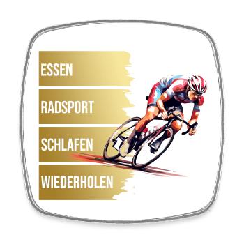Essen - Radsport - Schlafen - Wiederholen - Viereckiger Kühlschrankmagnet - Weiß - Vorne