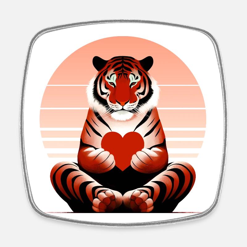 Tiger with heart - Square fridge magnet - white