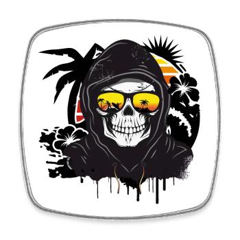 Skull,Skull,Skull with sunglasses on the beach - Square fridge magnet - white - Front