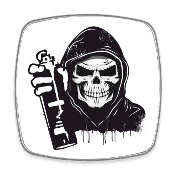 Schädel,Skull,Totenkopf mit Hoodie und Spraydose - Viereckiger Kühlschrankmagnet - Weiß - Vorne