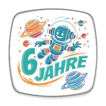 6 Jahre Kleiner Roboter als Astronaut im Weltraum - Viereckiger Kühlschrankmagnet - Weiß - Vorne